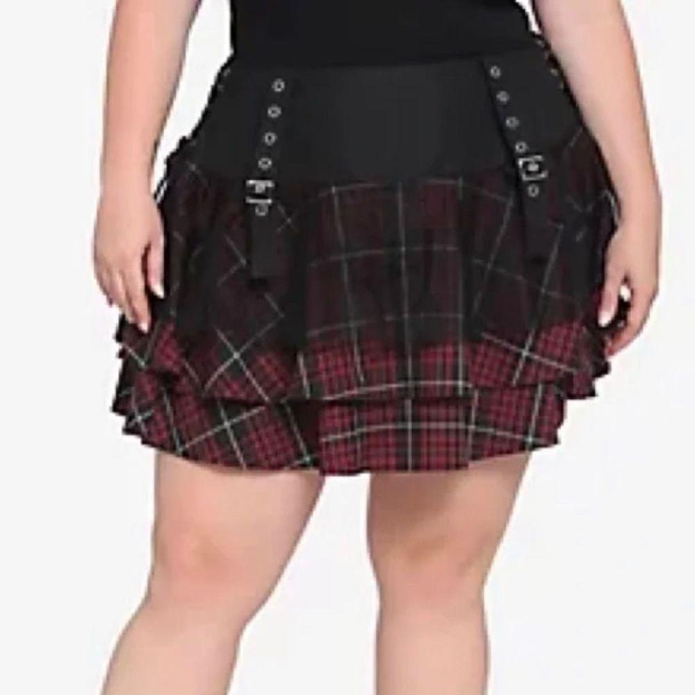 Hot Topic Maroon Plaid Yoke Skirt Plus Size